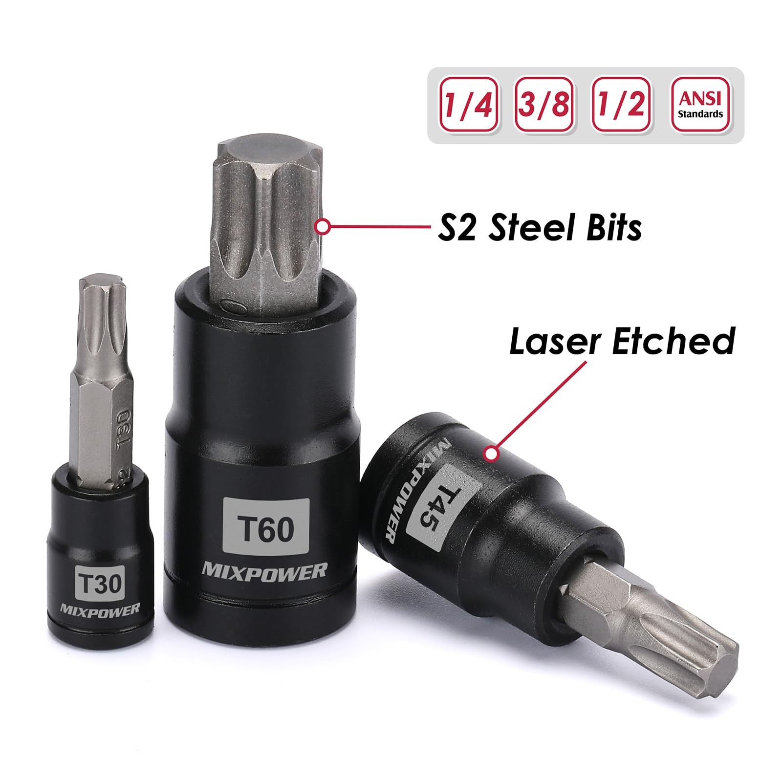 MIXPOWER 25 Piece Torx Bit and Socket Set, 13 Star Bits T8-T60,E4-E22(25PCS)