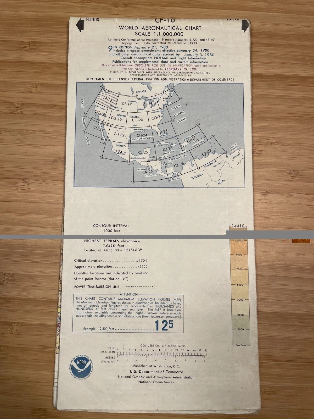 CF-16 World Aeronautical Chart Scale 1:1,000,000 9th Ed 1980 Seattle Salt Lake