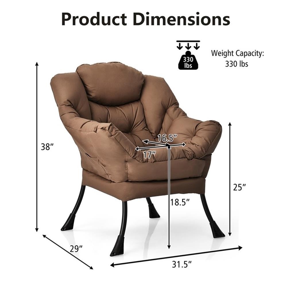 Pemberly Row Polyester Fabric Lazy Chair Single Sofa Chair w/ Side Pocket Brown