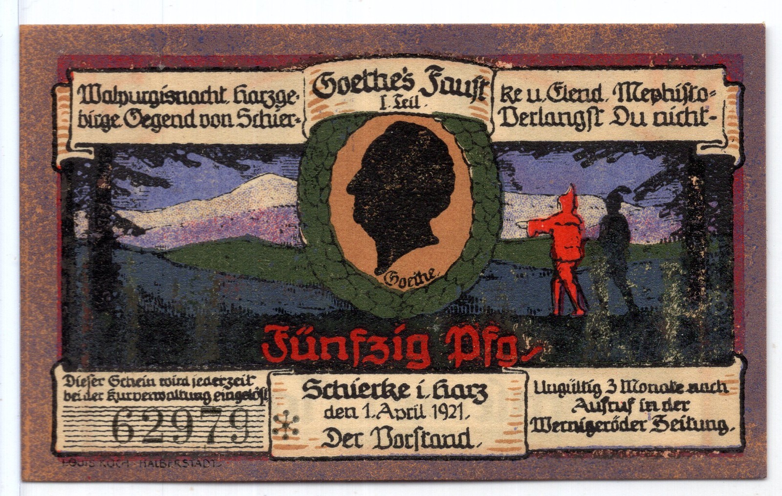 1921 Germany Schierke Notgeld 50 Pfennig Note (NG148)