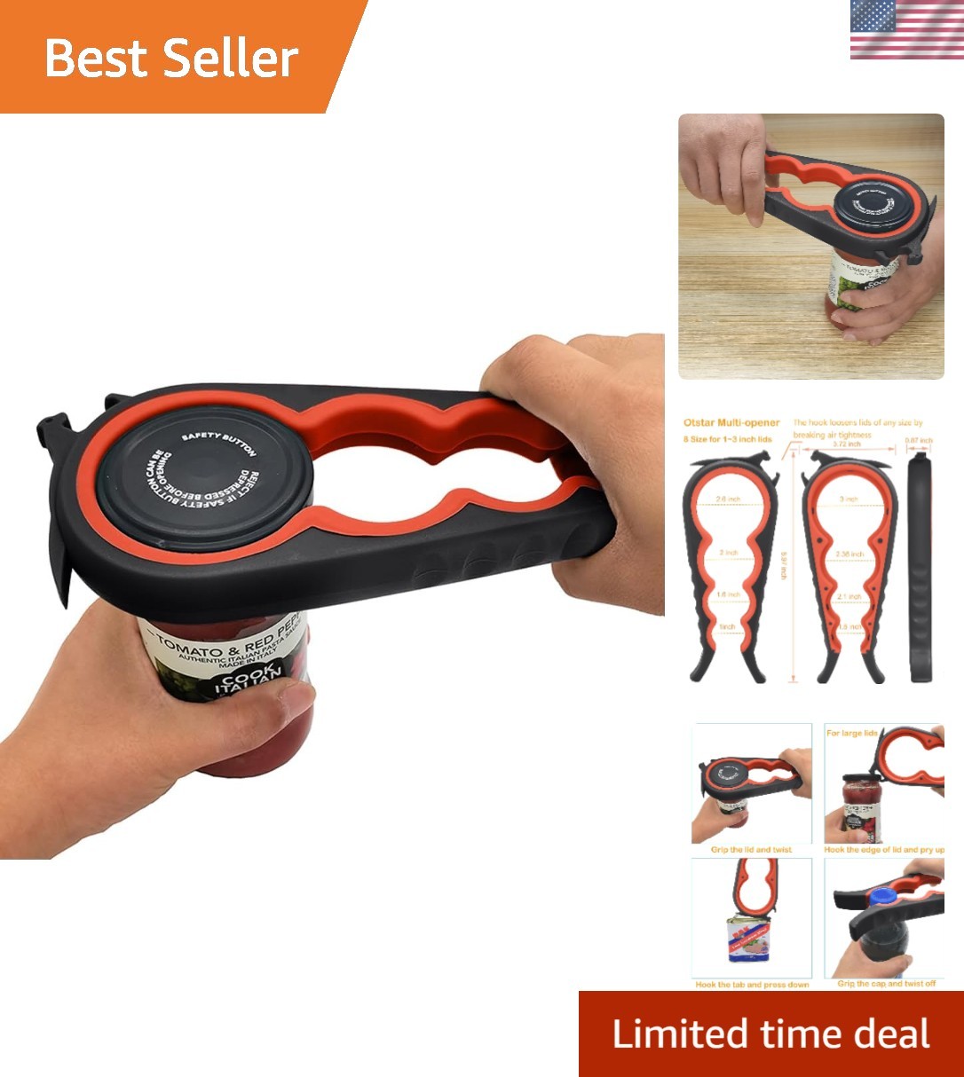 Jar Opener Bottle Opener and Can Opener for Weak hands, Seniors with Arthriti...