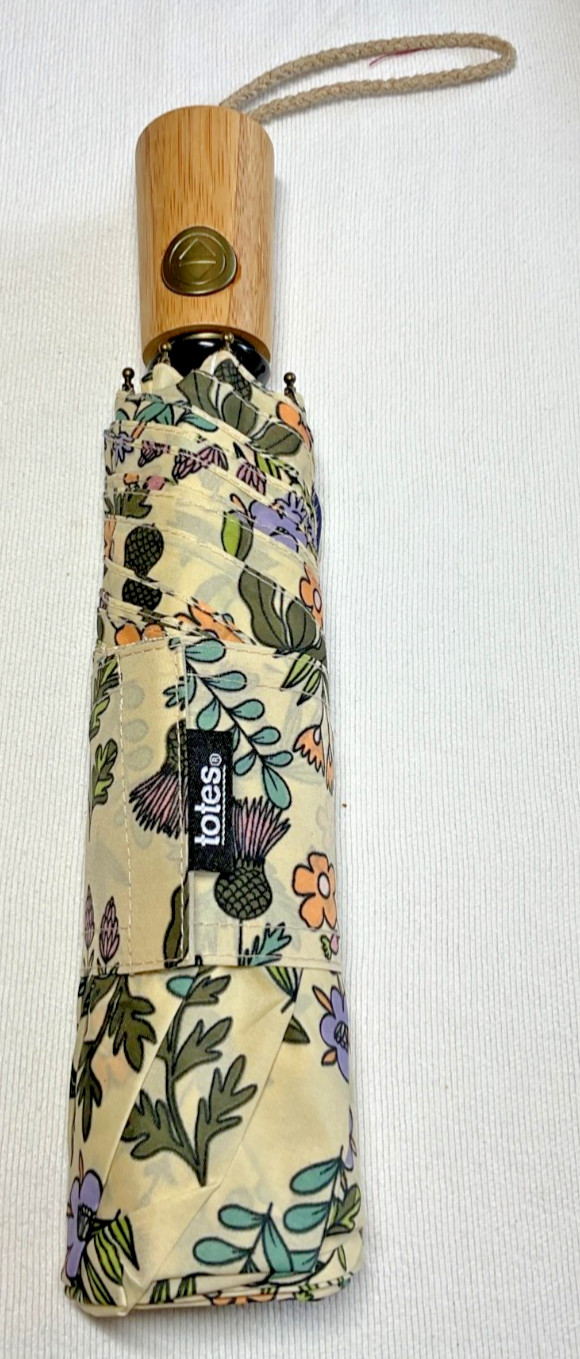 TOTES WOMENS UMBRELLA PUSH OPEN CLOSE FLOWERS 43 INCH COVERAGE NWT