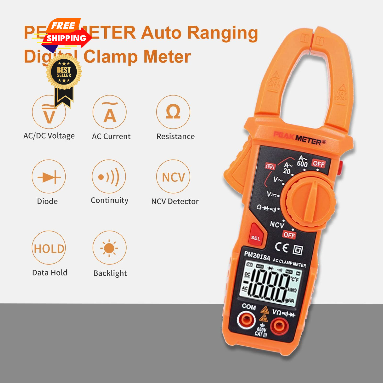 Digital Clamp Meter Auto-Ranging Multimeter Amp Voltage Tester Measure Orange