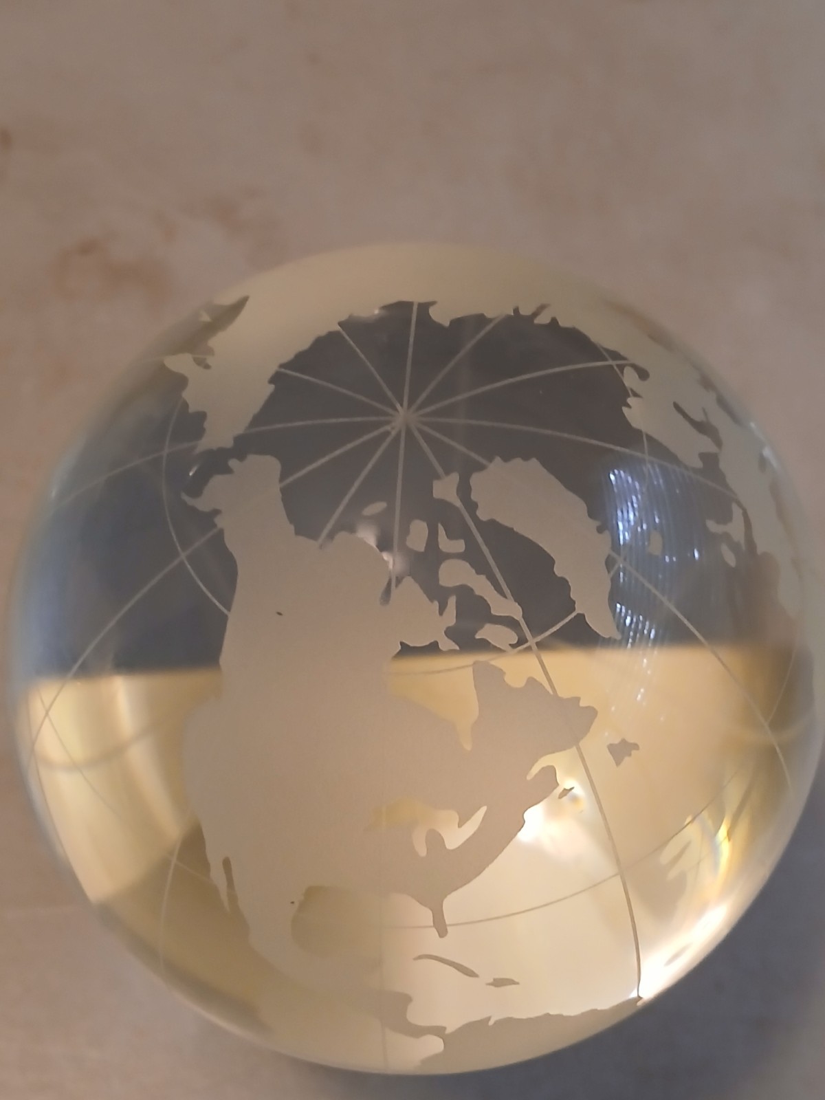 Vintage SOLID CRYSTAL WORLD GLOBE SPINNER WITH BASE
