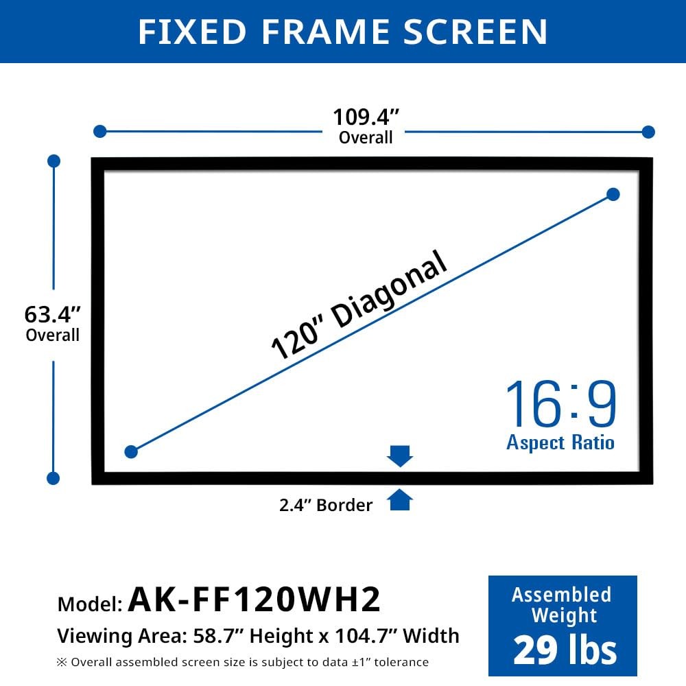 120-Inch 16:9 Fixed Frame CINEWHITE Wall Mount Projector Screen 120-Inch