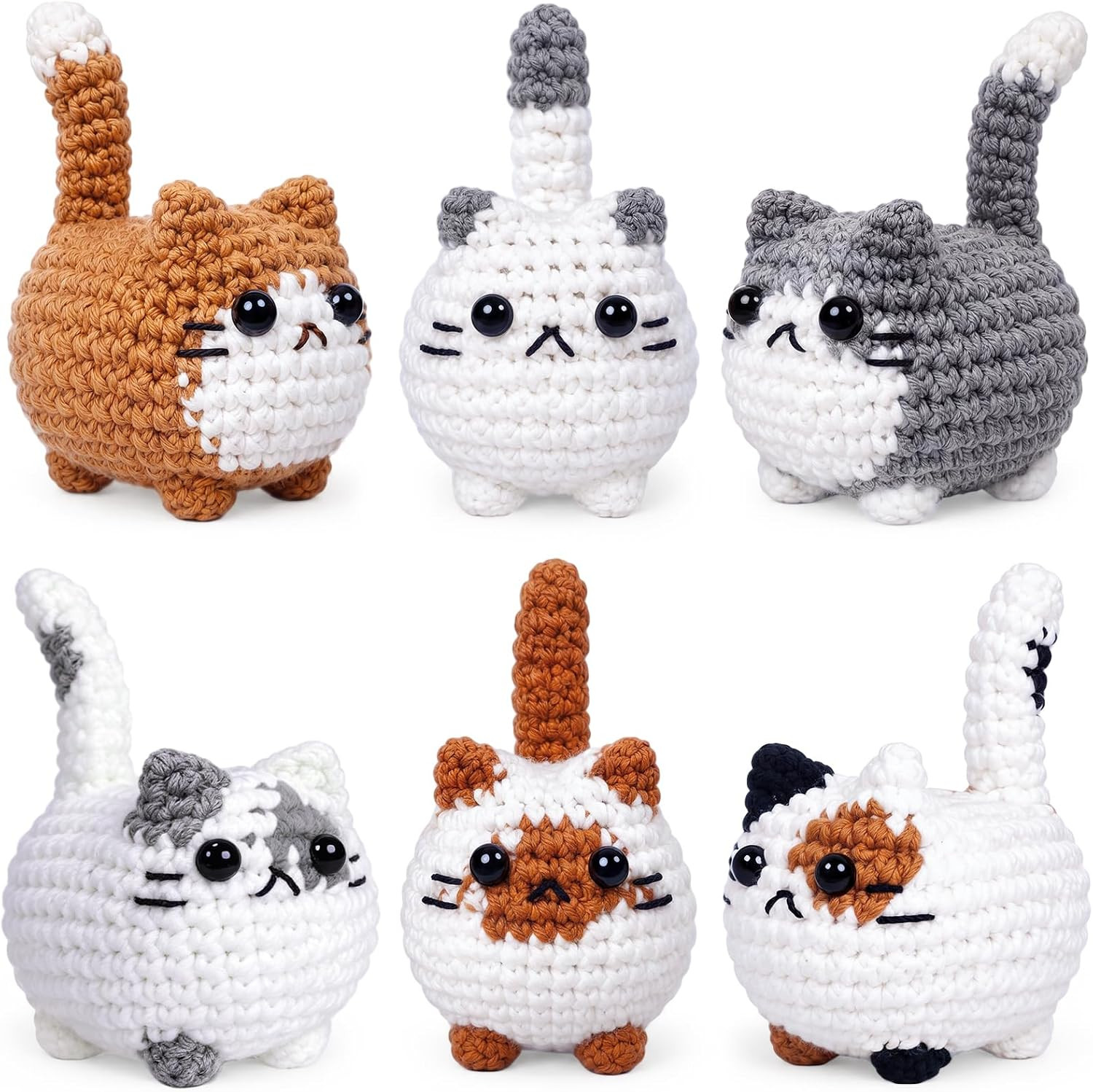 Crochet Cat Figurines Set Handmade Knitted Desk Decor Cute Kawaii Mini Cat Lover