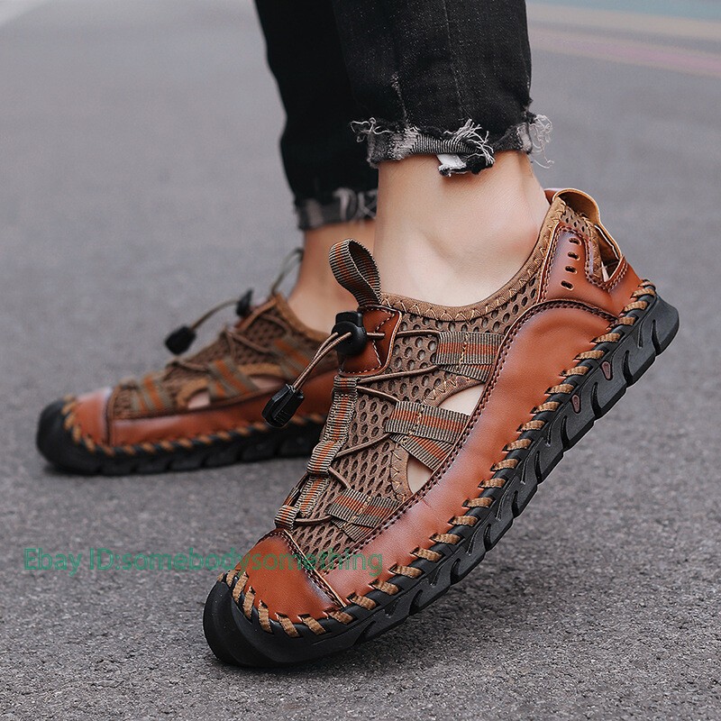 Summer Men's Sandals Hollow Breathable Slip on Flats Outdoor Beach Shoes New