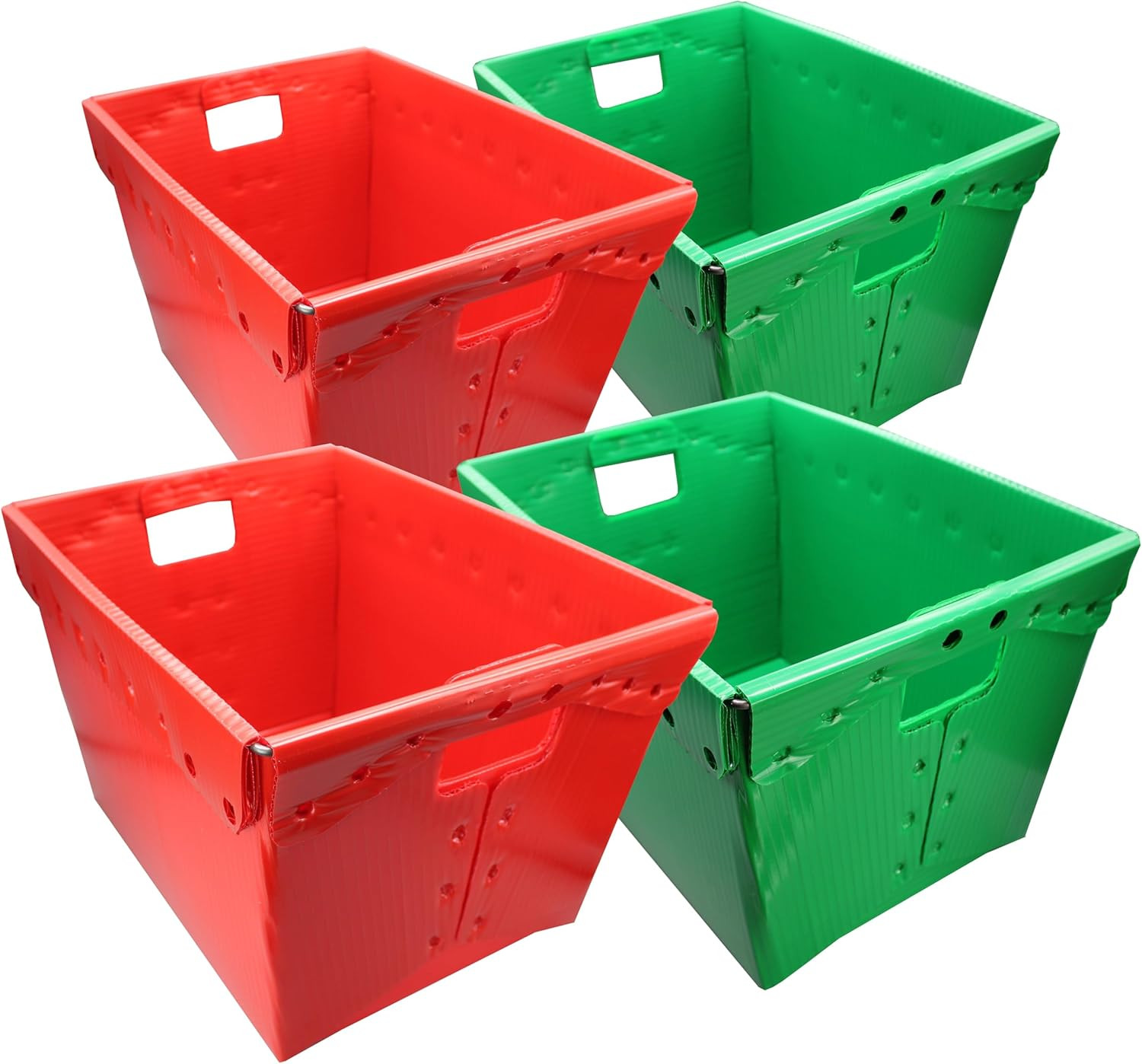 Durable Storage Totes with Metal Frame, 4 Pack - Red & Green for Holidays