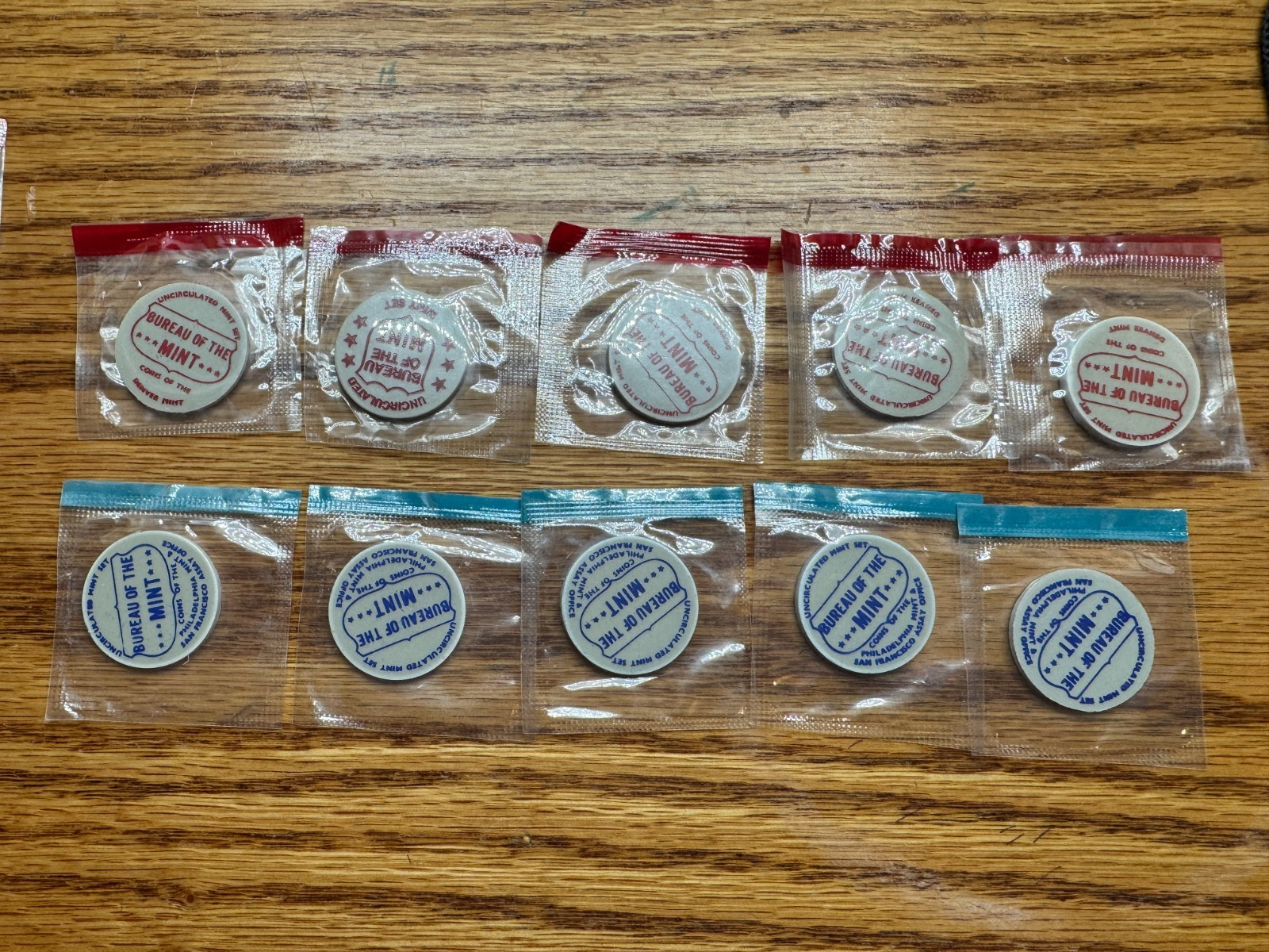 5 Sets of P and D Older Mint Set Tokens Sealed in Cellos ( 5 "P" and 5 "D" Mint)