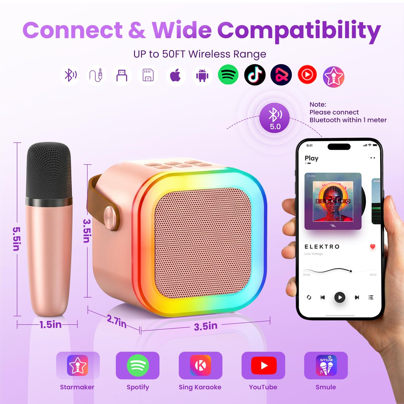 Mini Karaoke Machine, Portable Bluetooth Speaker & 2 Wireless Microphones