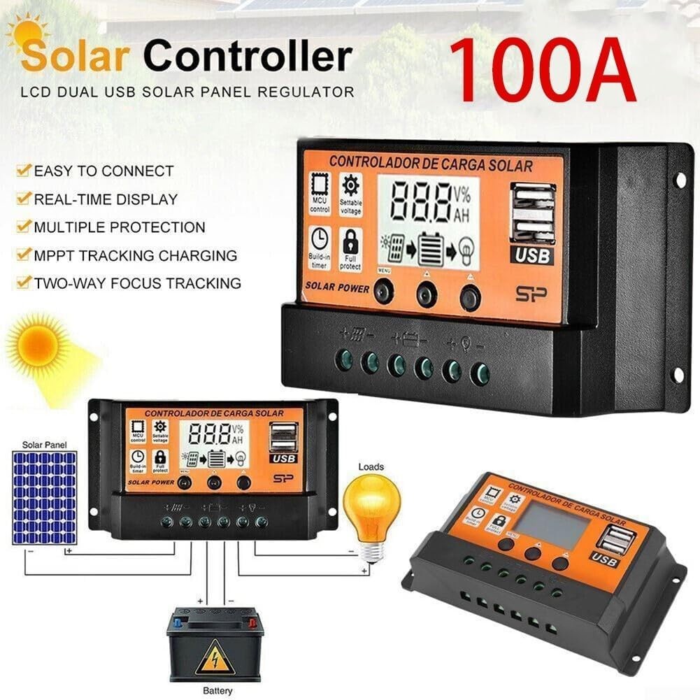 100A Solar Panel Regulator Charge Controller Auto Focus Tracking 12/24V US