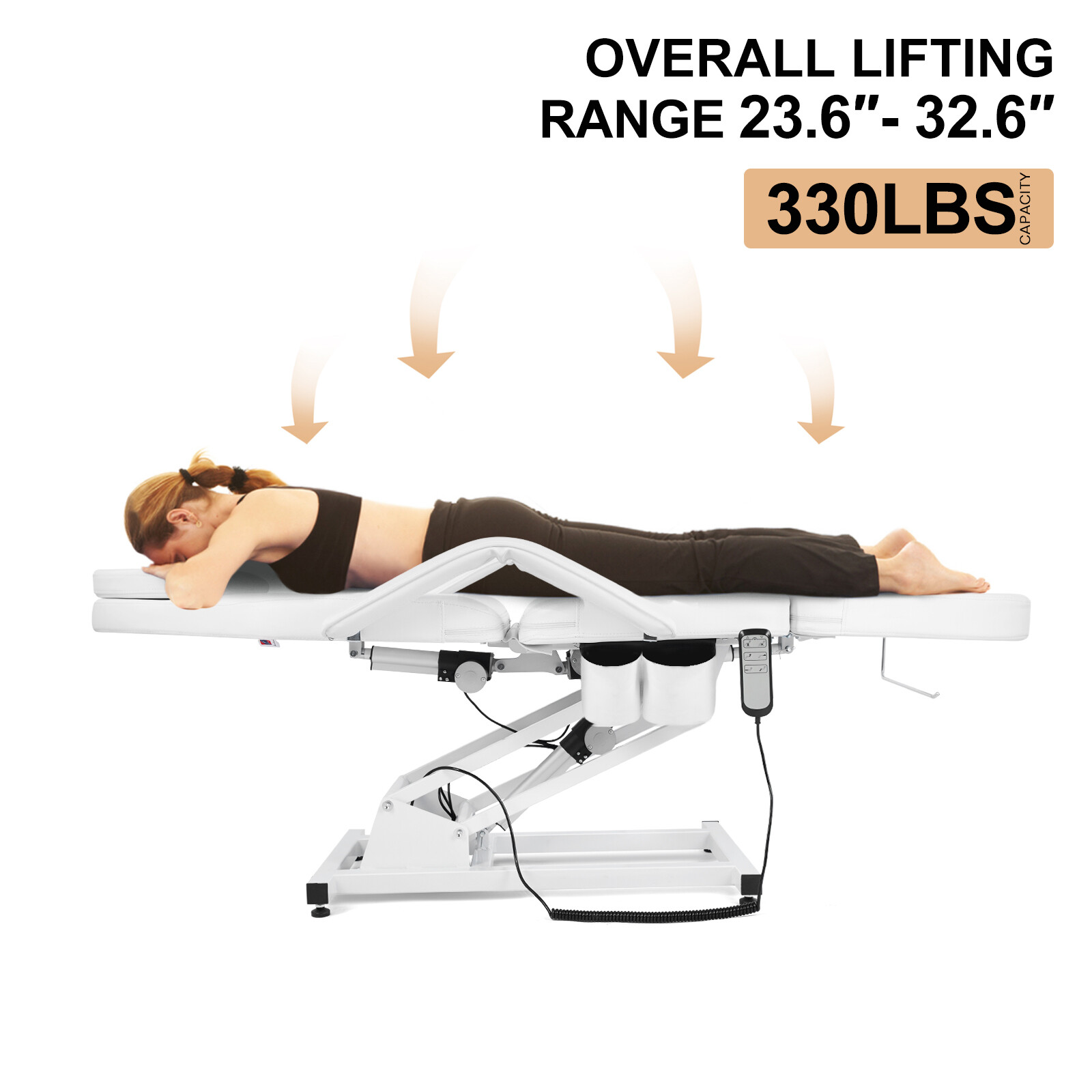 White Heavy Duty Pro Electric Facial Table Massage Beauty Bed 3-Motors w/ Remote
