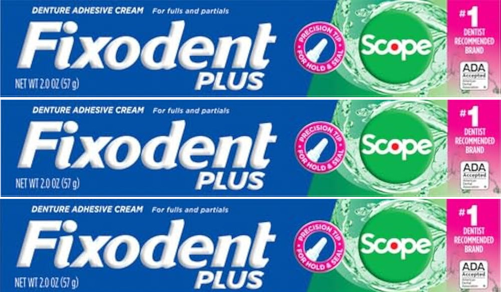 Fixodent Plus Denture Adhesive Cream Scope 2oz each *Three Pack*