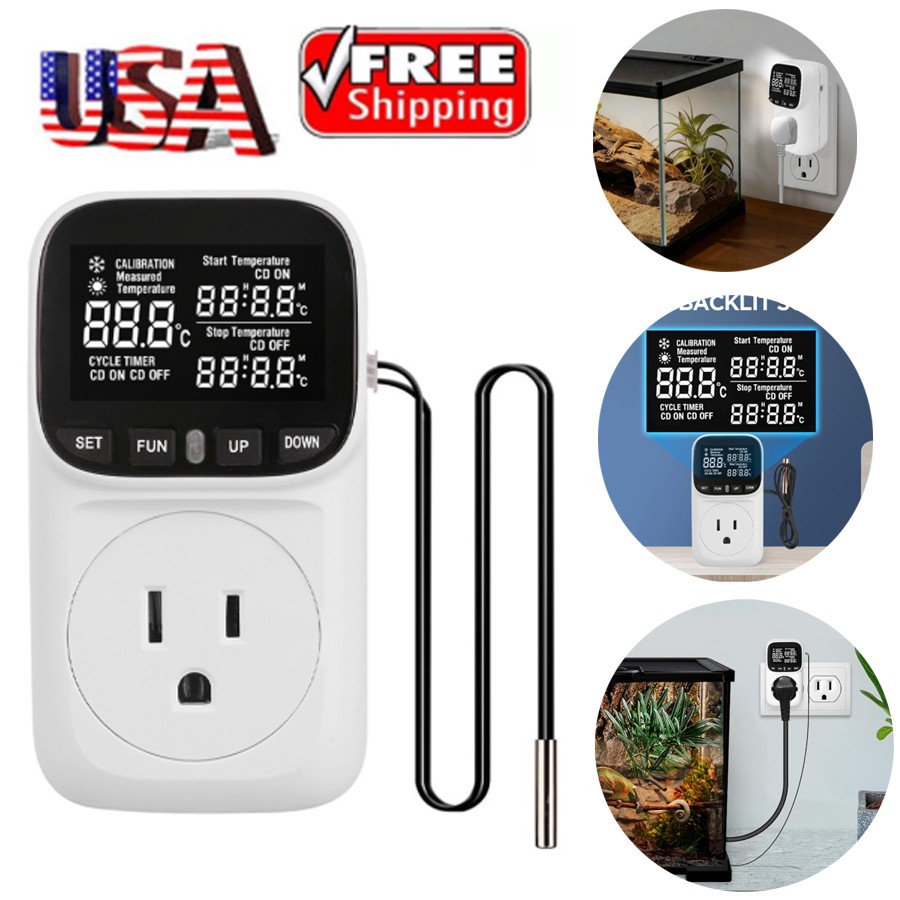 Digital Thermostat Outlet Plug Temperature Controller Heating Cooling with Probe