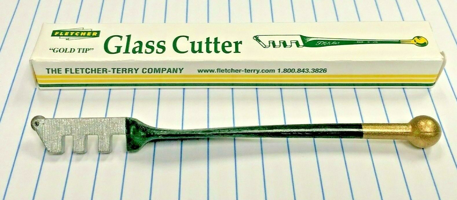 Glass Cutter, Steel Cutting Wheel, Gold Tip, Break Out Notches, Tap Ball