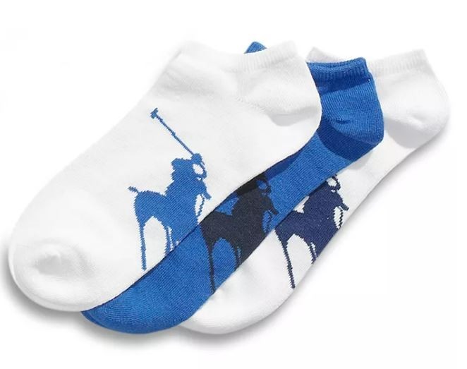 Polo Ralph Lauren Men's 3 pack Athletic Big Polo Player Sole Socks white w/ Pony