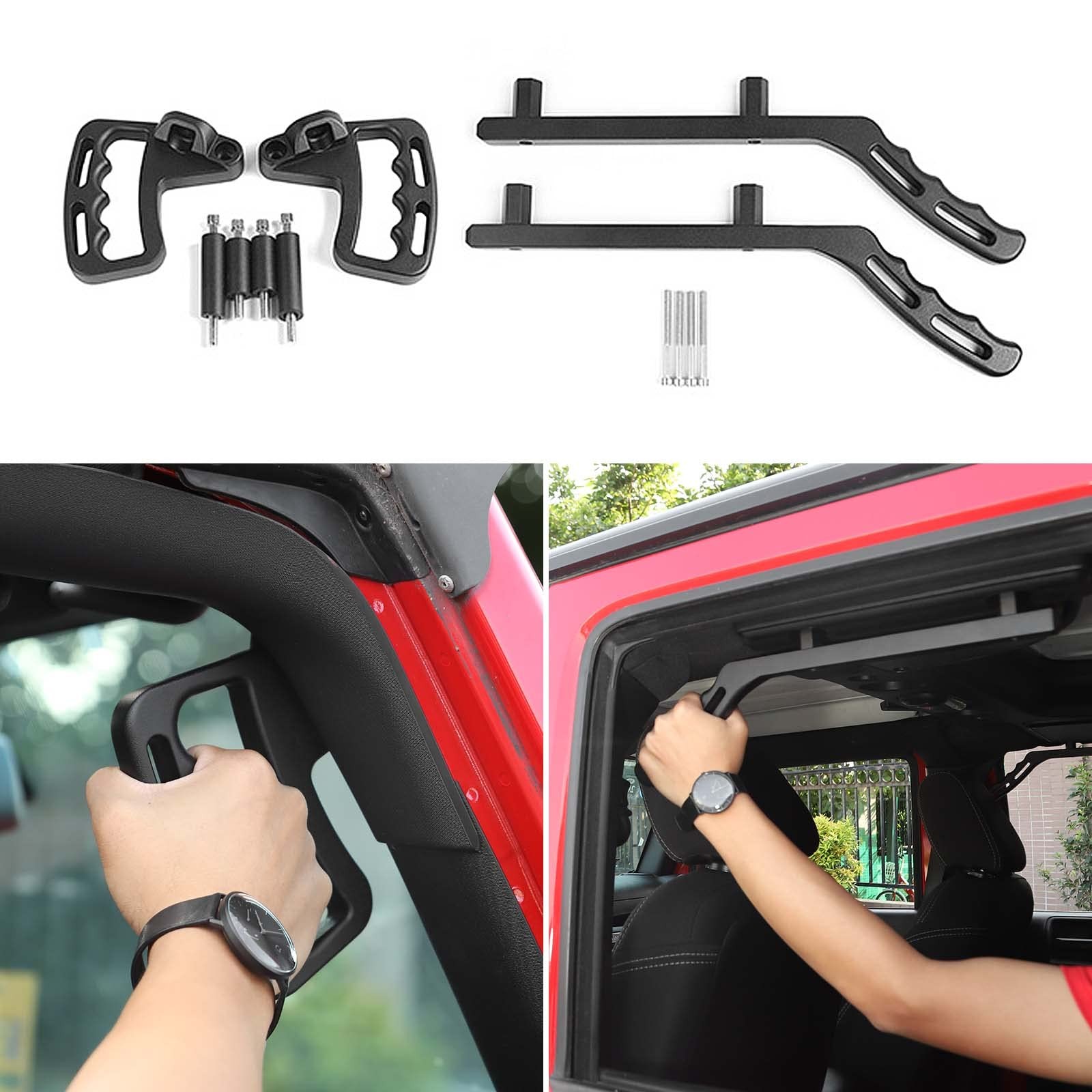 for JK Grab Handles, 4PCS Front & Rear Grip Handle Metal Black