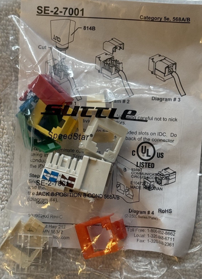 Suttle Speedstar Cat5e 568A/B Ethernet Punch Down Block Wallplate Network