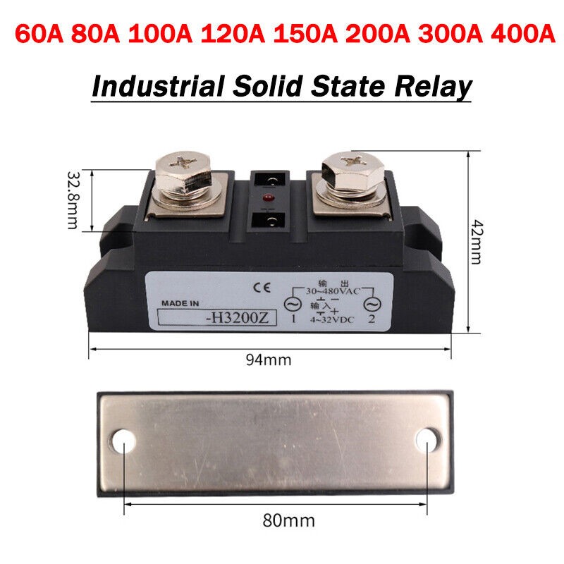 60A-400A SSR Industrial Solid State Relay Module DC Control AC 4-32CDC 30-480VAC
