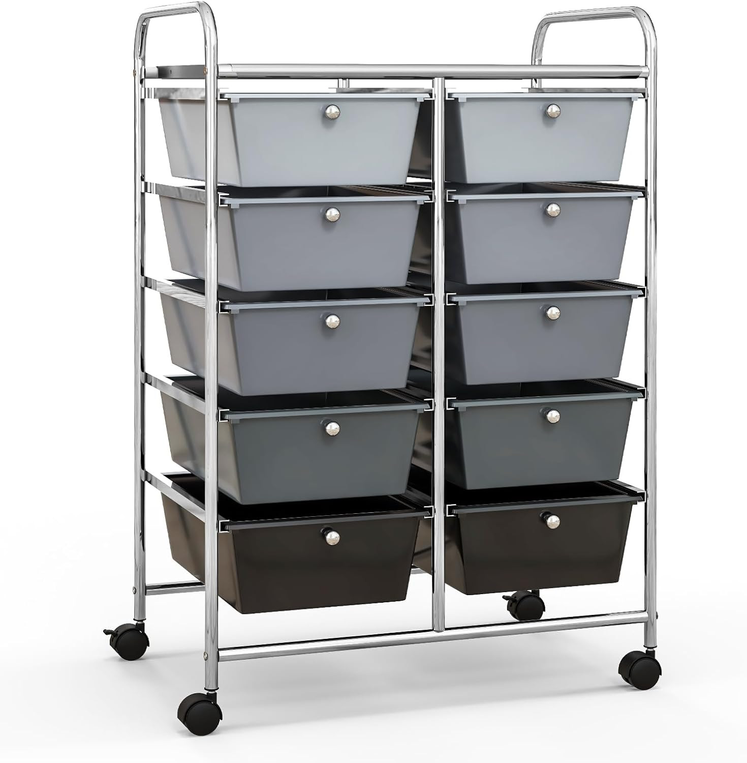 Rolling Storage Cart with 10 Drawers, 2 X 5 Shelves with Lockable Wheels, Rollin
