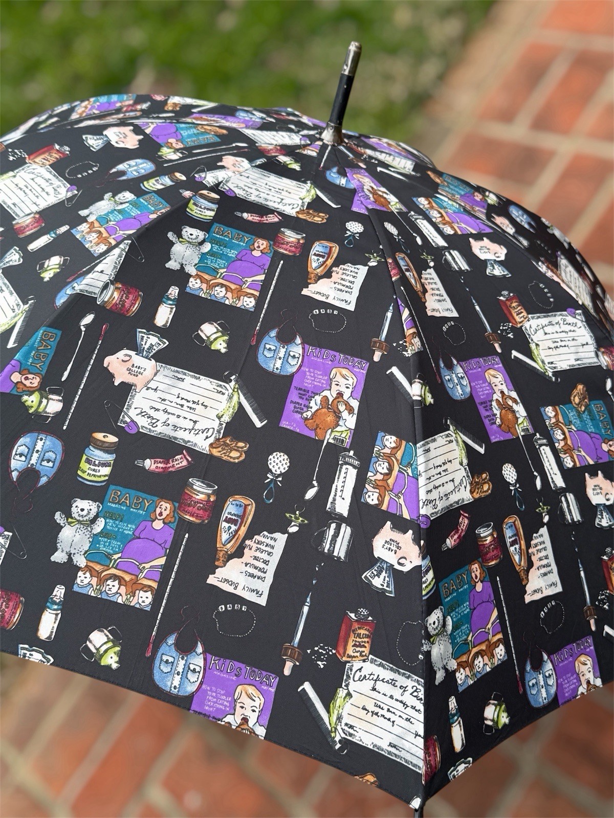 RARE Vtg Nicole Miller All-Over Baby Stick Umbrella Novelty Mom Infant Expecting
