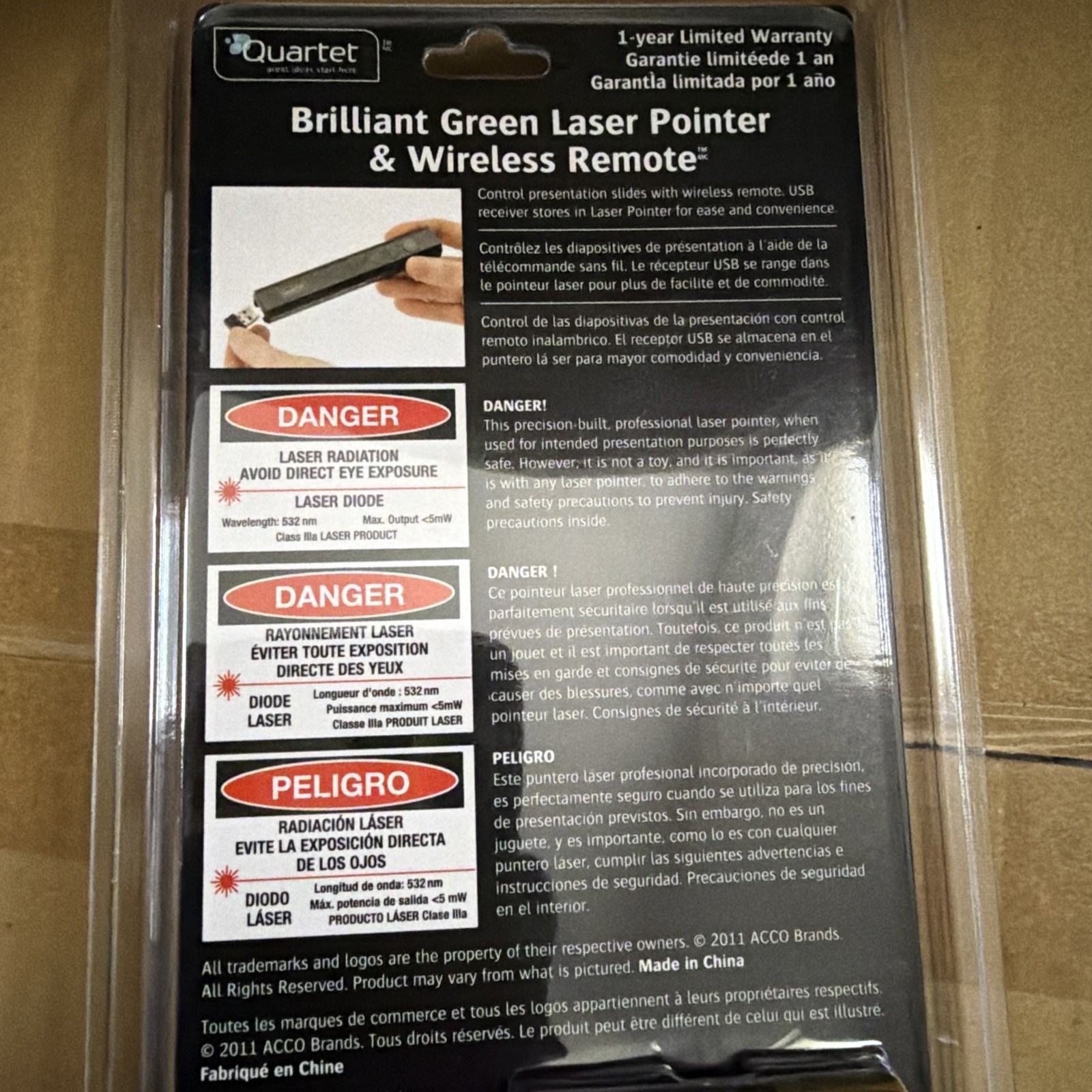 Quartet Class 3A Brilliant Green Laser Pointer & Wireless Remote – Black – NEW