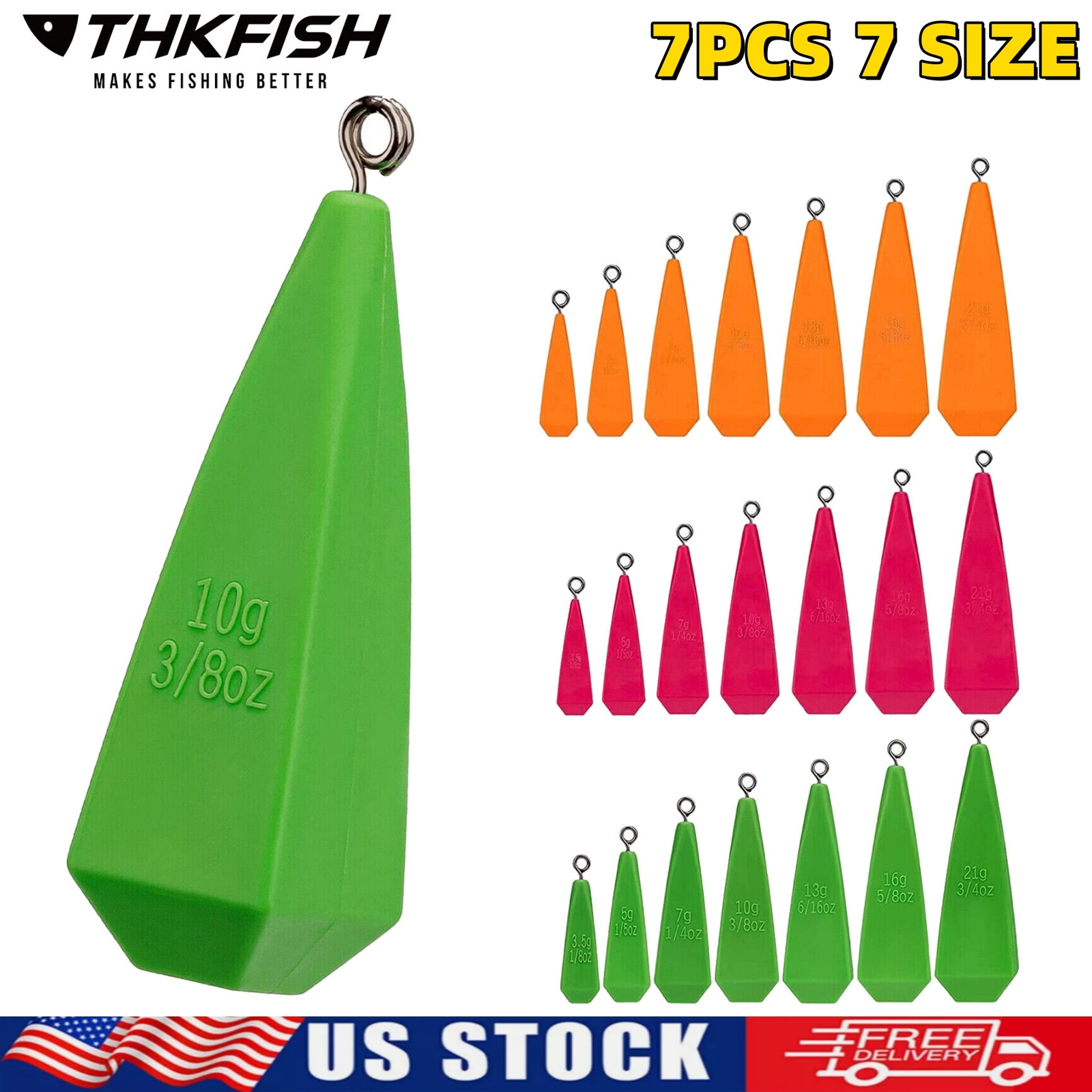THKFISH 7Pcs 7 Sizes Fishing Practice Plugs Weight Casting Plug Fishing Practice