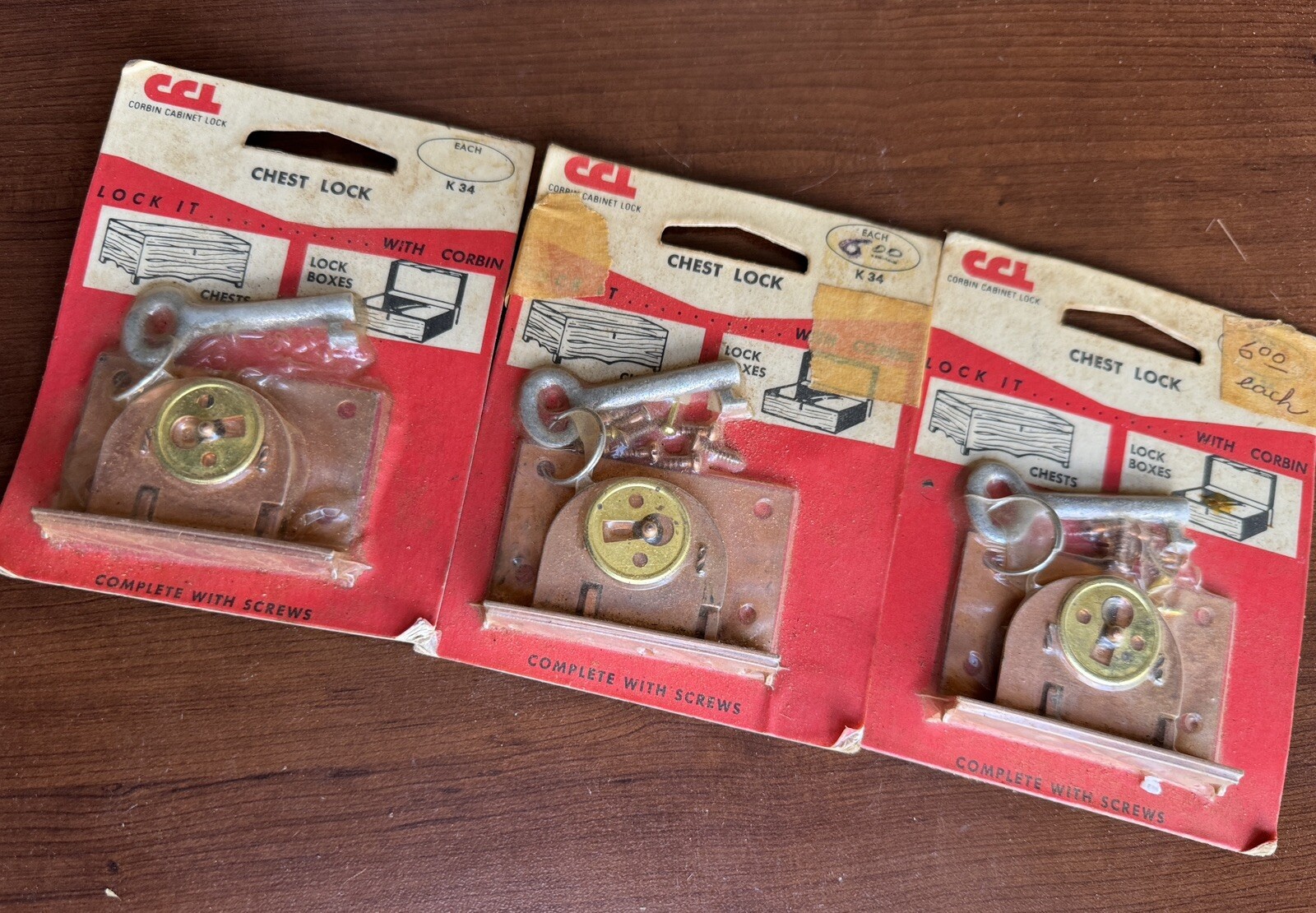 Two CORBIN K34 Chest Locks w/ Keys USA Made Vintage New Old Stock Lot Of 3