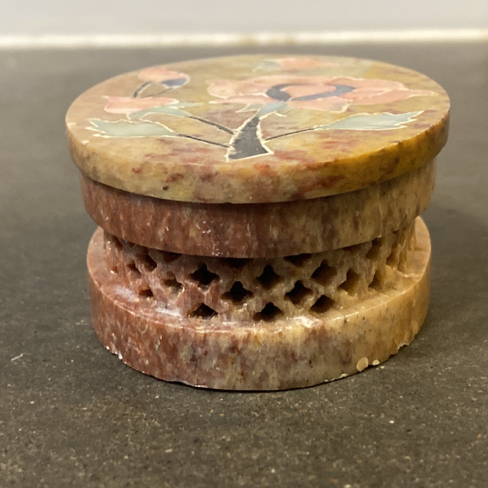 Stone Trinket Box with Inlaid Flowers