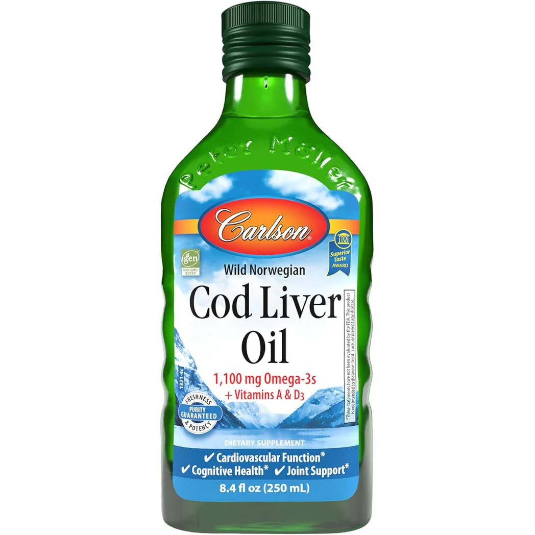 Carlson Cod Liver Oil 1100 mg Omega-3s Wild Caught Omega 3 Unflavored 8.4 Fl Oz