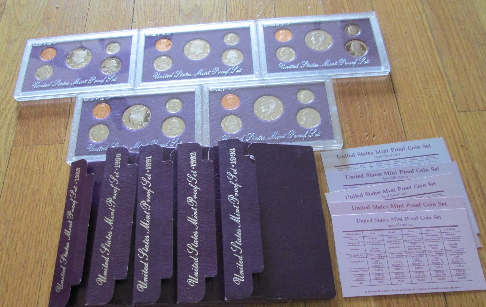 1989 to 1993  Proof Set U.S. Mint 5 Sets With COA  good starter set price