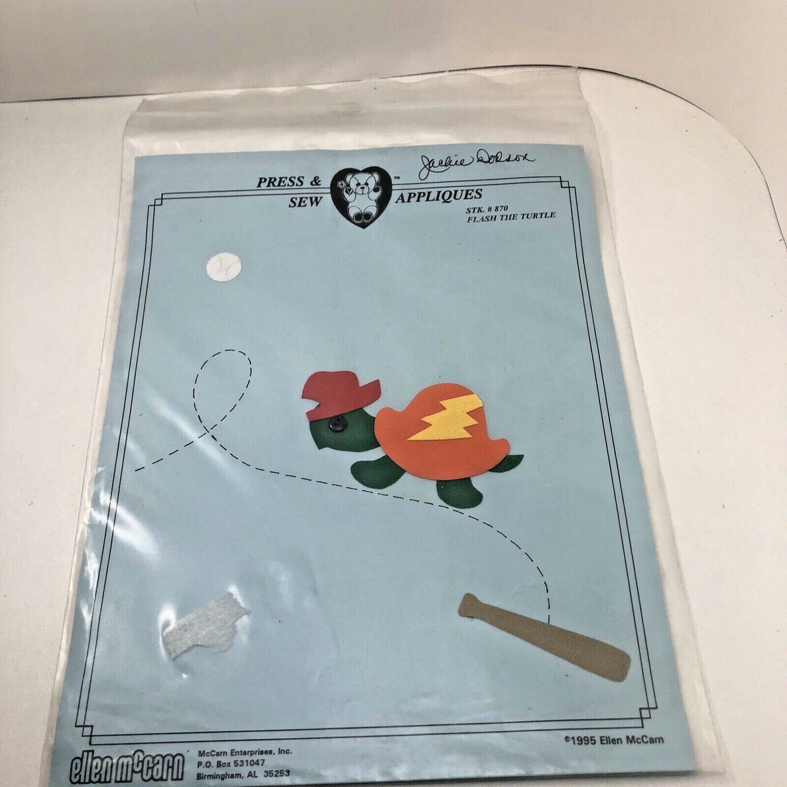 Flash the Turtle #870 VTG Press & Sew Fabric Applique Kits Ellen McCarn USA