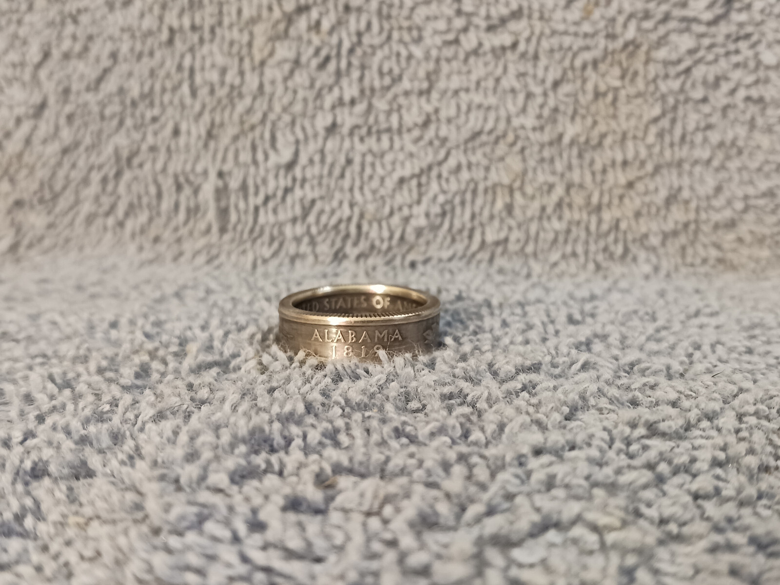 Alabama 90% Silver Handcrafted Washington Quarters coin ring, size 6-1/2 2003