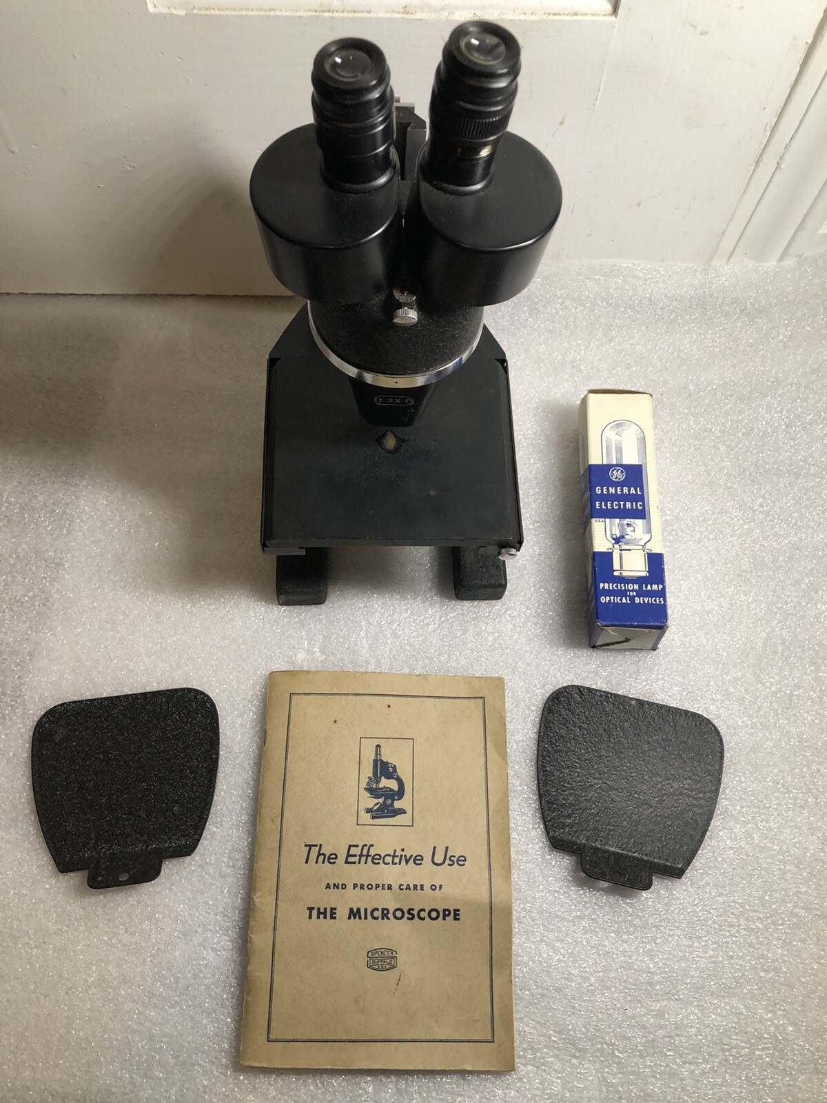 SPENCER LENS CO BRASS & IRON MICROSCOPE  #176552 & Manual & Box -Vintage Rare