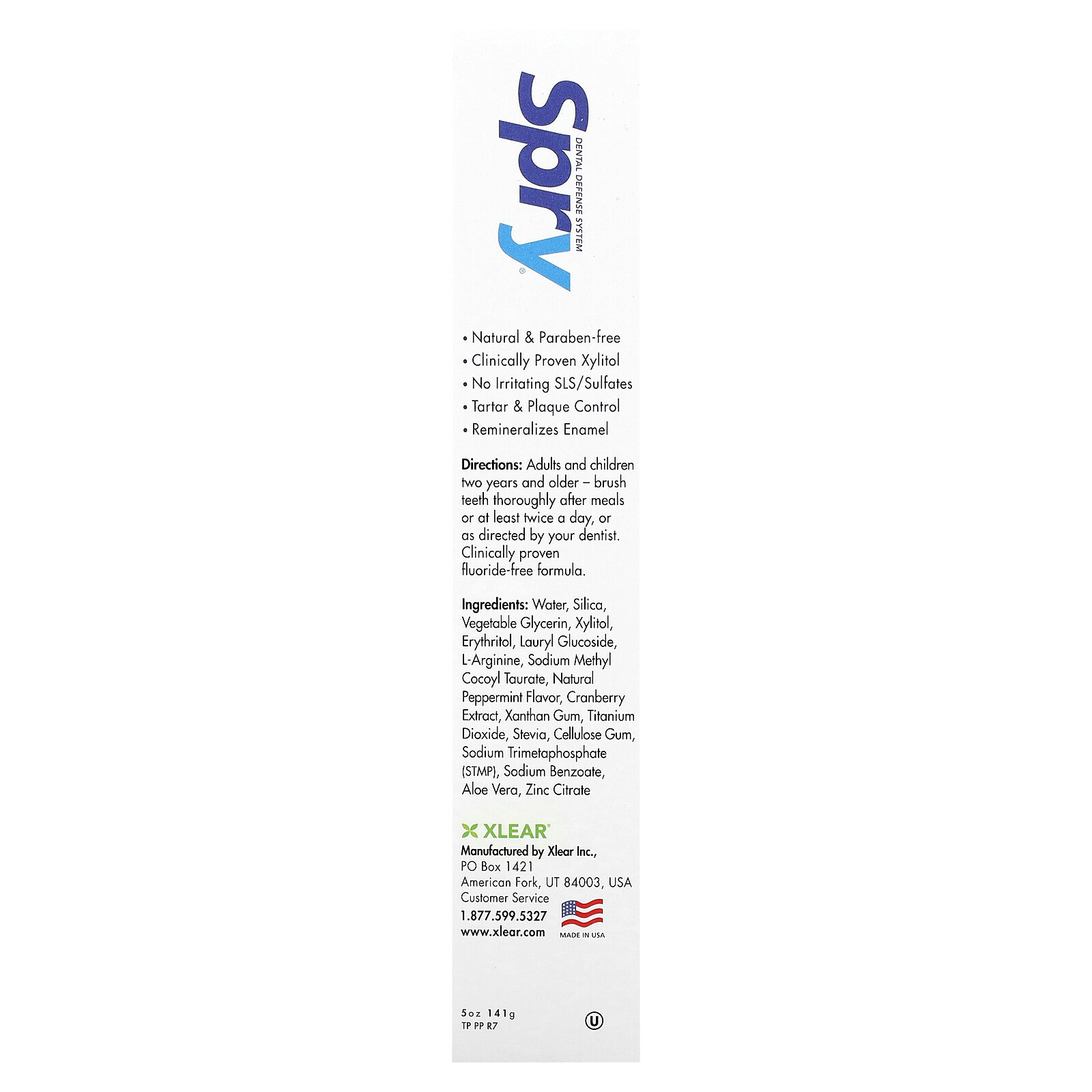 Spry Toothpaste, Fluoride Free, Peppermint, 5 oz (141 g)