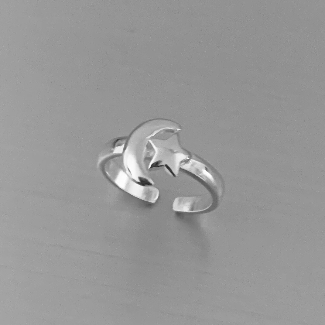 Sterling Silver Moon and Star Toe Ring, Moon Ring, Silver Rings, Star Ring