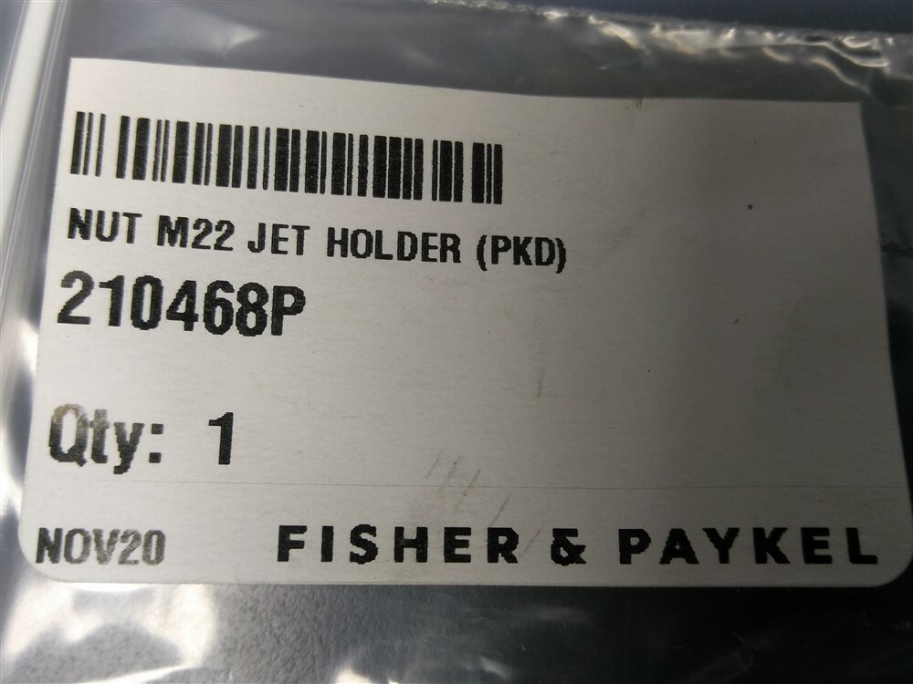 Fisher & Paykel 210468P Nut M22 Jet Holder OEM NEW