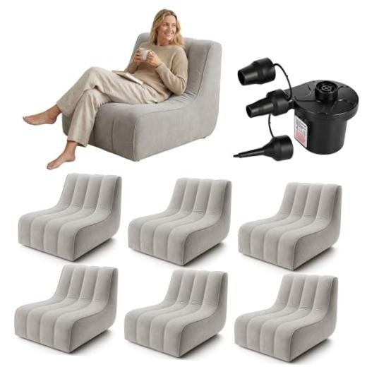 Pcs Inflatable Chairs Blow up Couch with Pump,| Adults Inflatable 2 Light Grey