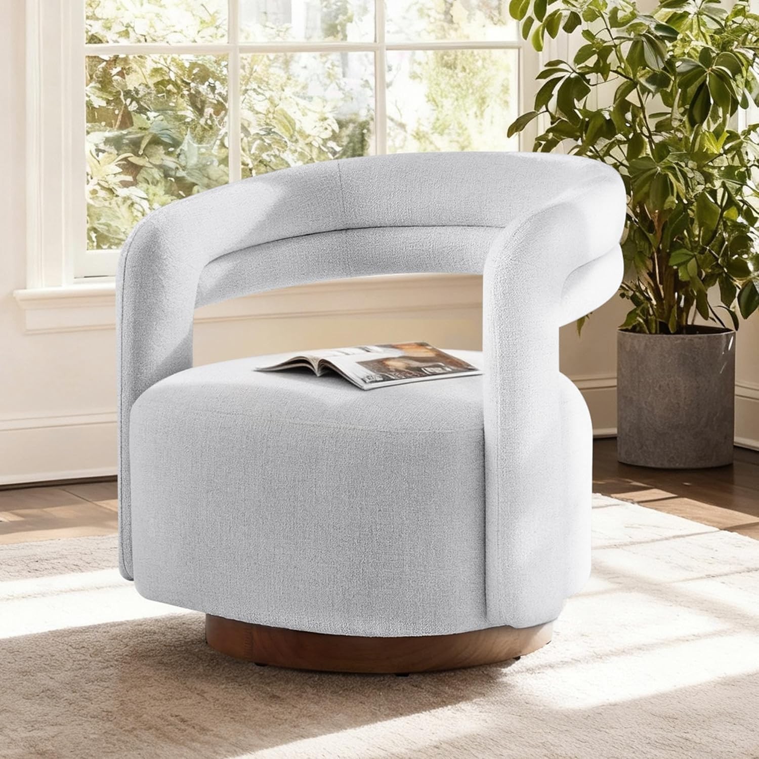 Swivel Accent Chair Upholstered Barrel Chair W/ Open Back Design Modern Arm