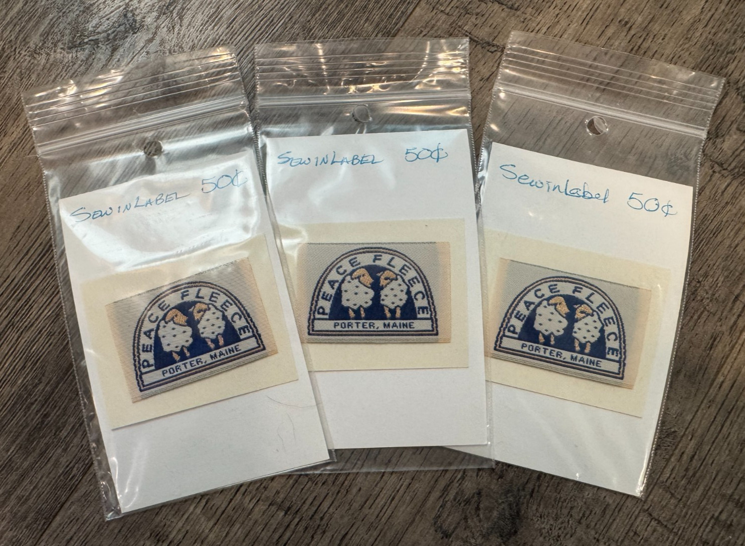 PEACE FLEECE Sew-In Labels for handknit clothing - set of 3 - Rare!