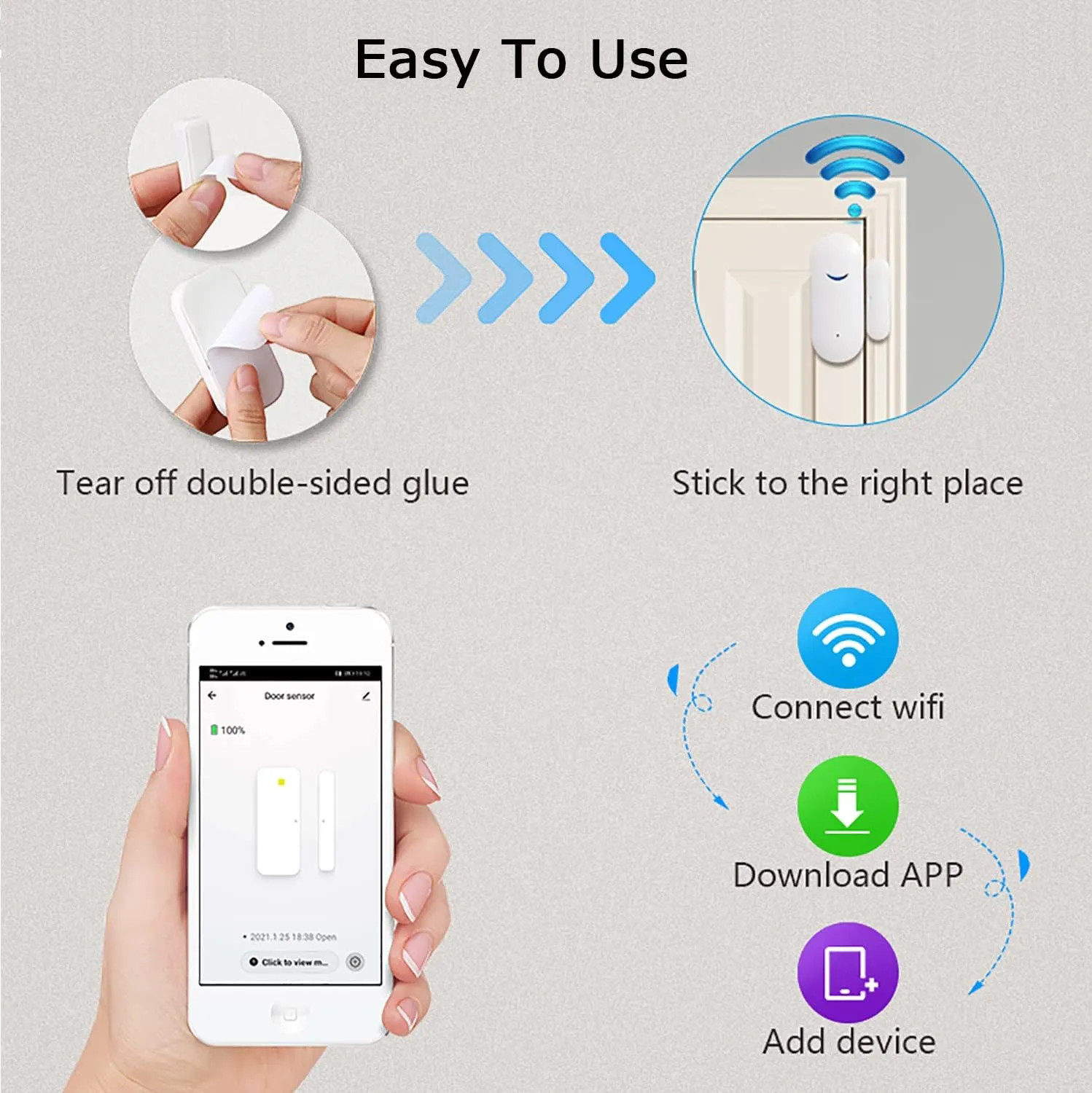 2 Pack Wireless WiFi Door Window Sensor Alarm For Home Security Smart Contact...