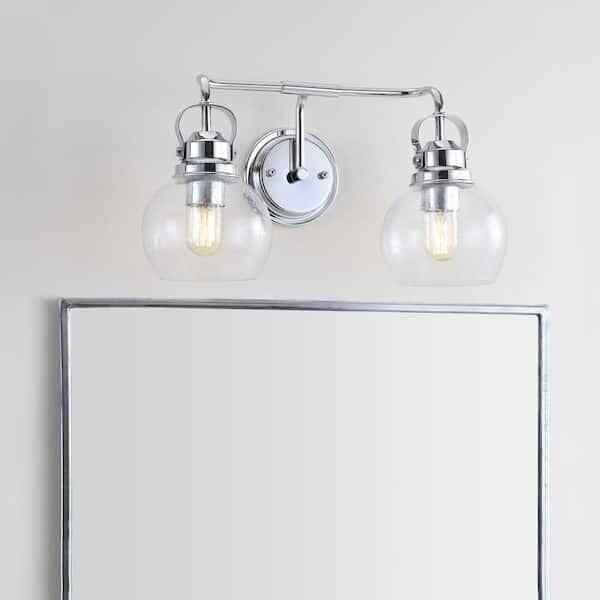 JONATHAN Y Shirley 17.5 in. 2-Light Metal/ Bubbled Glass Chrome Vanity Light