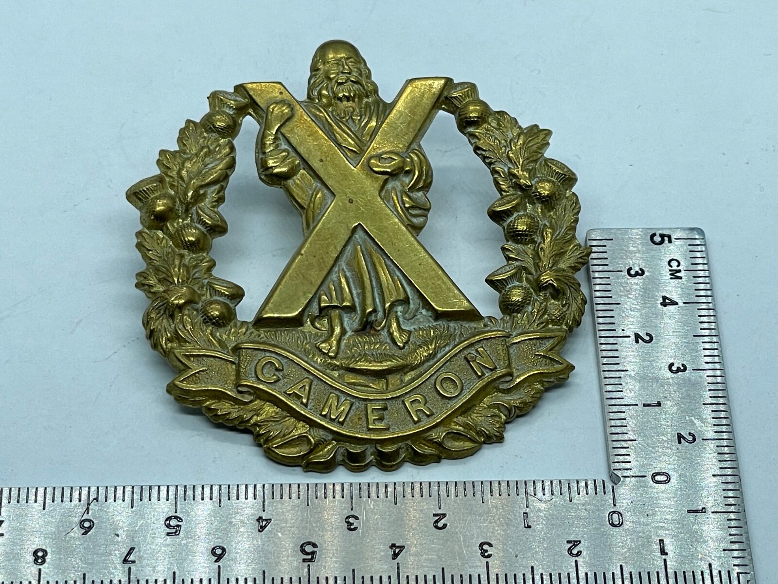 Original WW1 / WW2 British Army Cameron Highlanders Cap Badge in Brass