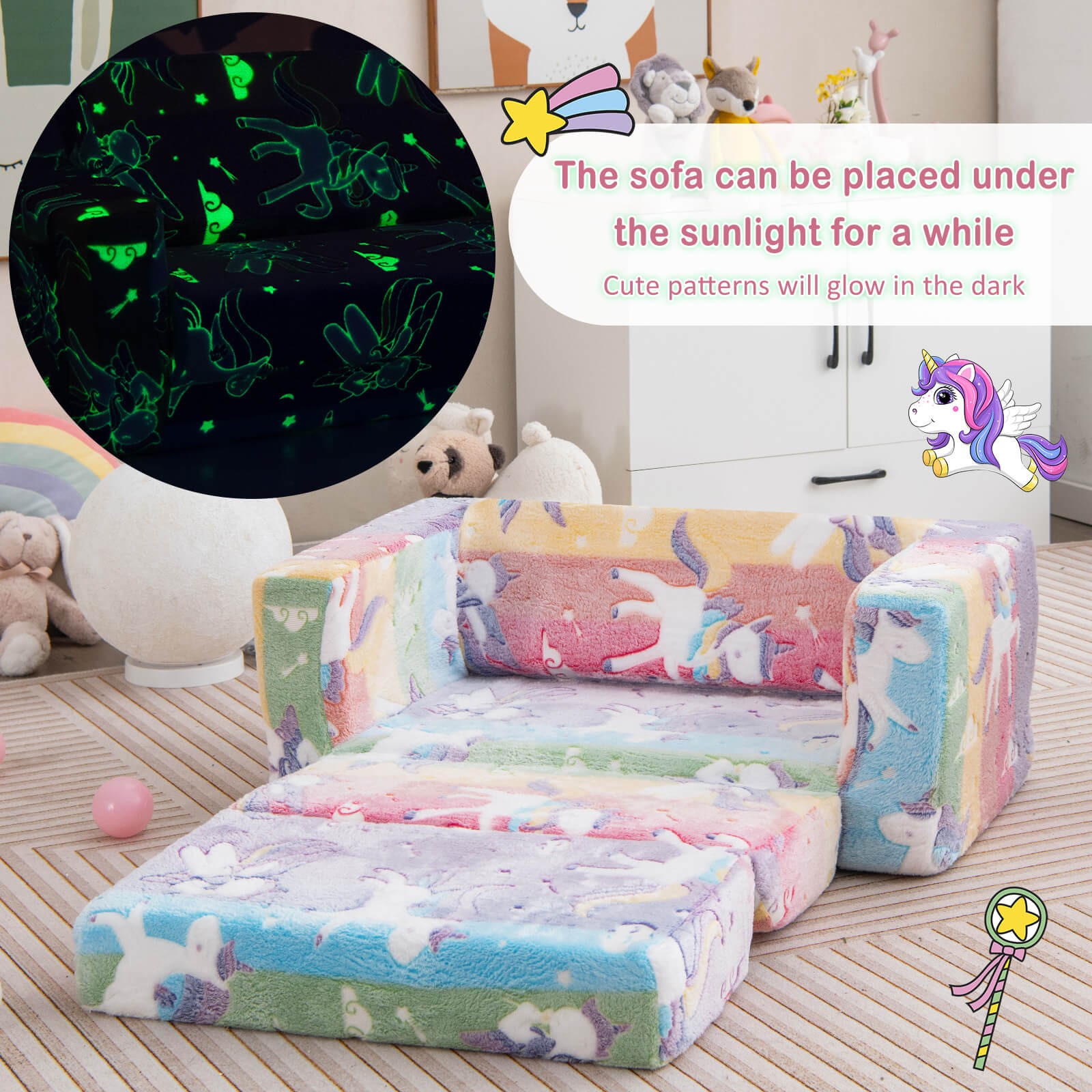 2-in-1 Flip Out Kid’s Sofa Chair Convertible Toddler Couch to Lounger