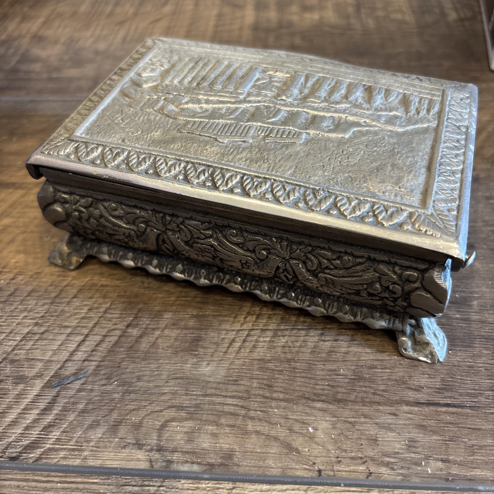 Parthenon and Scrolls Design, Metal Hinged Lid Box