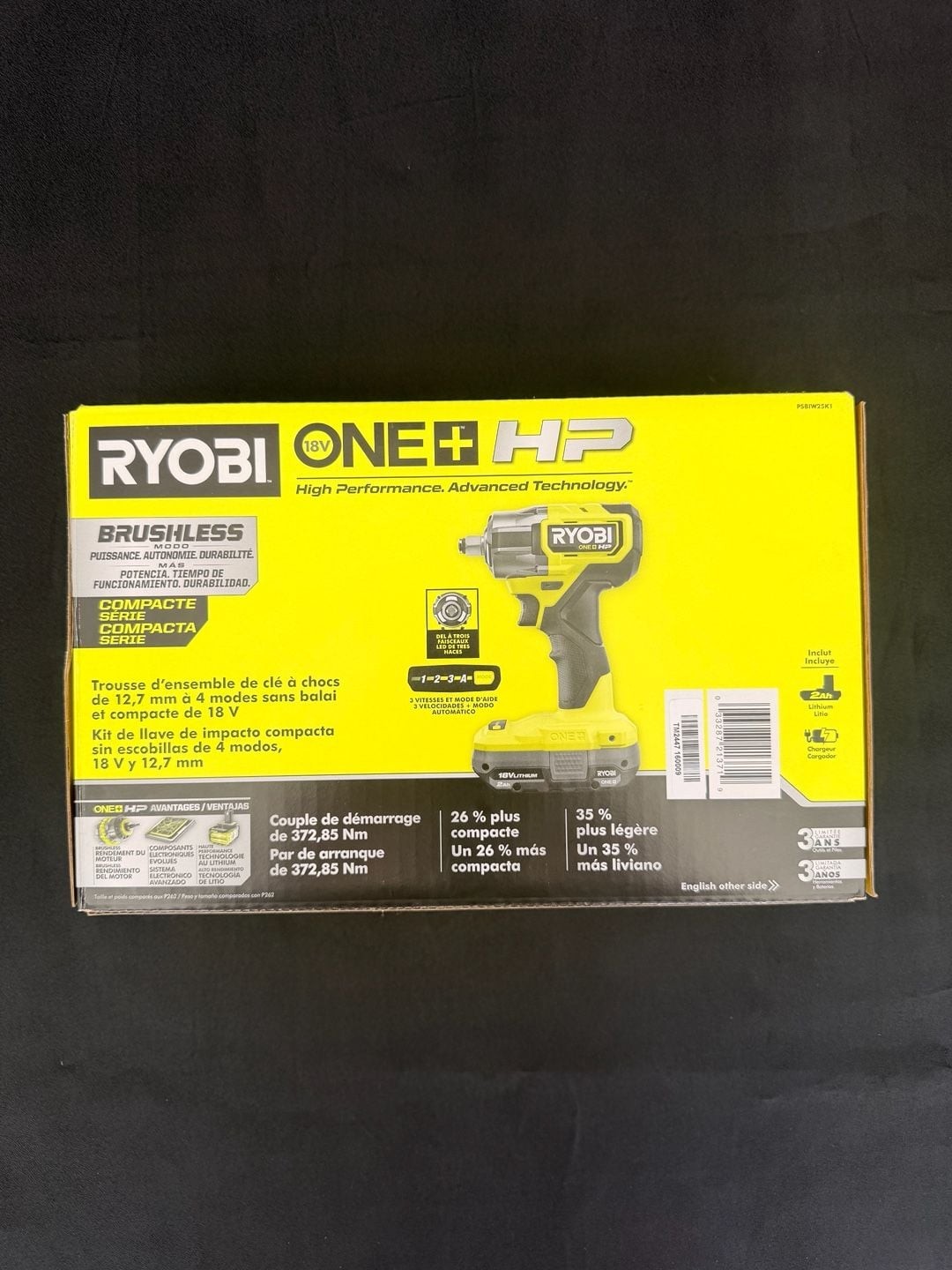 Ryobi ONE+ HP 18V Brushless 1/2" Impact Wrench Kit with 2.0 Ah Battery & Charger