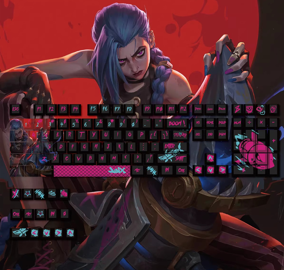 Jinx Keycaps LoL PBT Dye-Sub Non-Genuine GK for Mechanical Keyboard