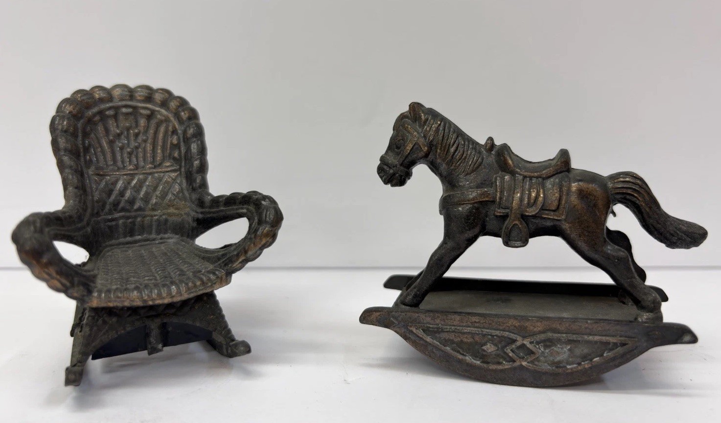 Durham Die-Cast Metal Rocking Chair & Horse Pencil Sharpeners - 1970s Dollhouse