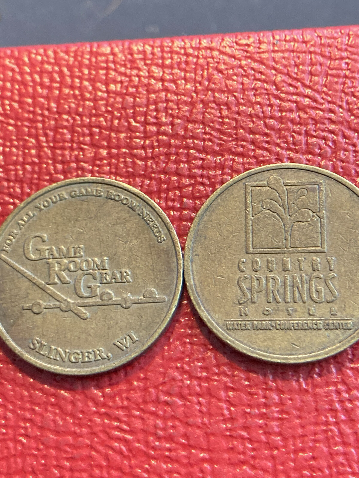 2 VINTAGE GAME ROOM GEAR - COUNTRY SPRINGS HOTEL - (OBSOLETE, DEFUNCT) WISCONSIN
