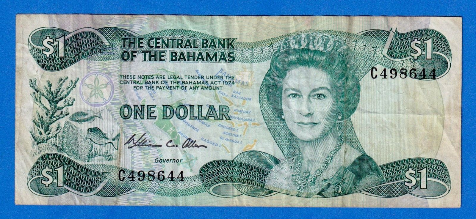 Bahamas $1 1984 P-43a Circulated Note - Queen Elizabeth Portrait C498644